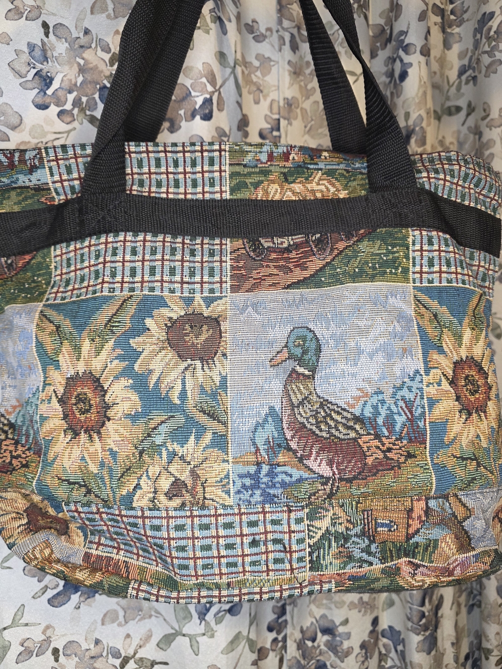 Tapestry Duck & Sunflower Tote Bag - Multicolor